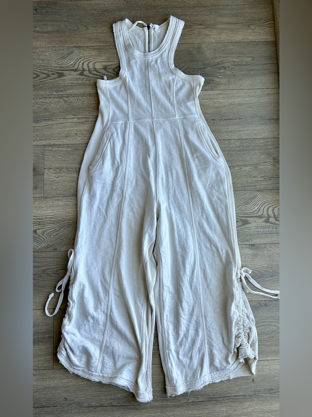 Anthropologie Horizon Cream Wide-Leg Jumpsuit with Side Tie Detail